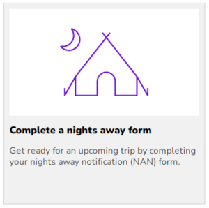 Complete a nights away from button